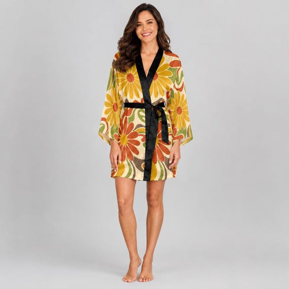 Retro floral satin bridesmaid robe – image 6