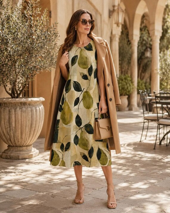 Pear print cotton midi dress with pockets – image 6