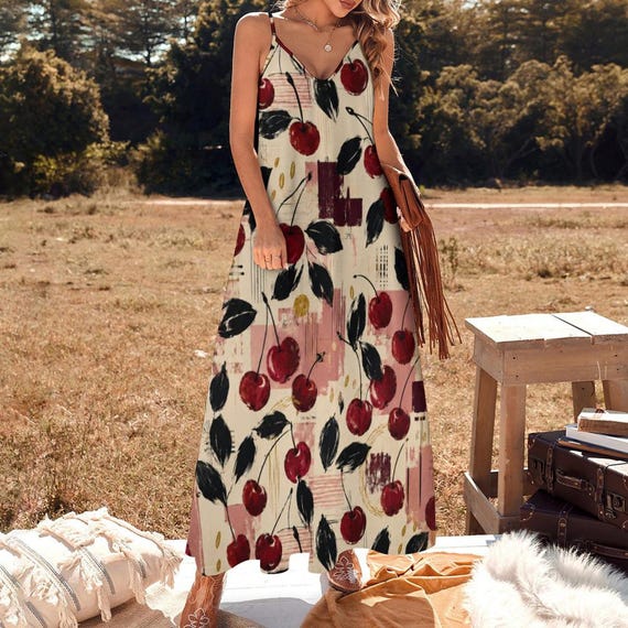 Cherry print slip maxi dress – image 10