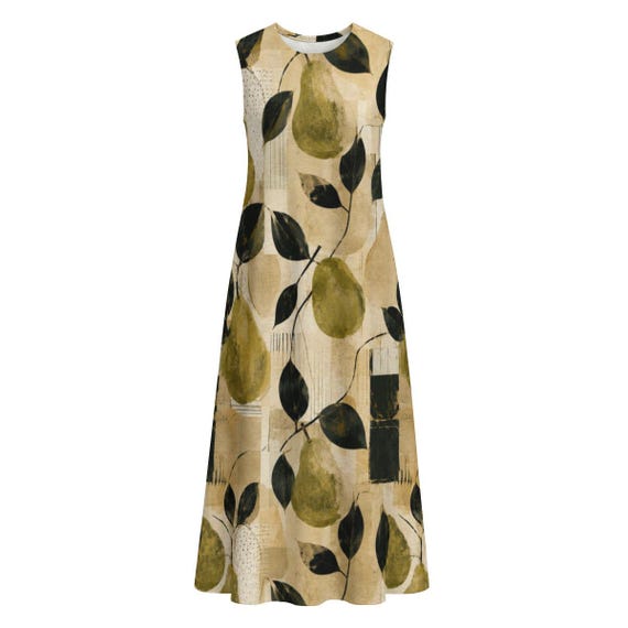 Pear print cotton midi dress with pockets – image 12