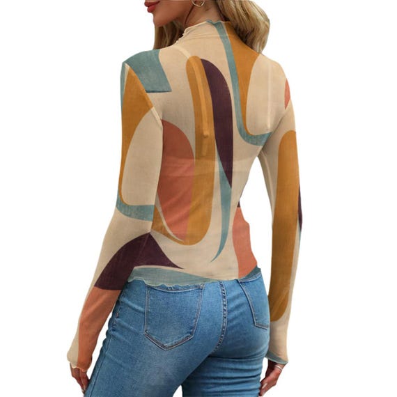 Abstract geometric long sleeve mesh top – image 9