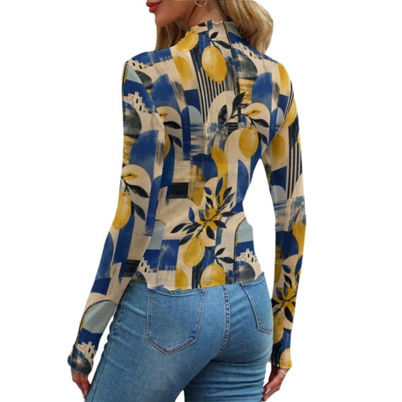 Lemon and blue long sleeve mesh top – image 10
