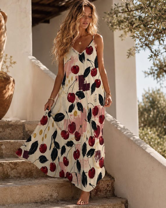 Cherry print slip maxi dress – image 6
