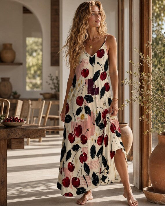Cherry print slip maxi dress – image 7