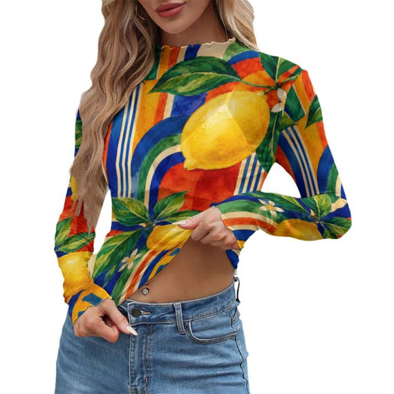 Lemon print long sleeve mesh top – image 11