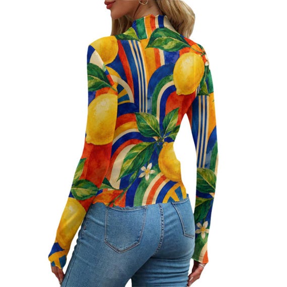Lemon print long sleeve mesh top – image 12
