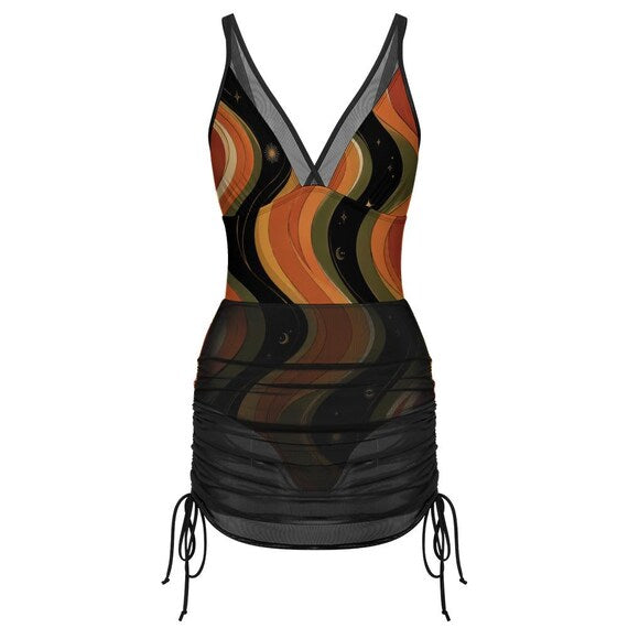 Retro celestial tankini set with mesh swim skirt – image 11