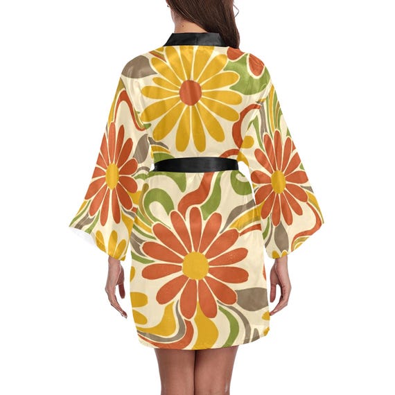 Retro floral satin bridesmaid robe – image 12