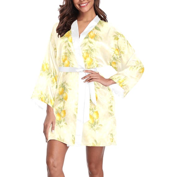 Lemon satin bridesmaid kimono robe – image 14