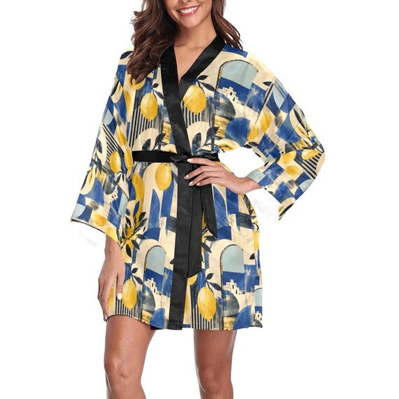 Mediterranean lemon print kimono robe – image 11