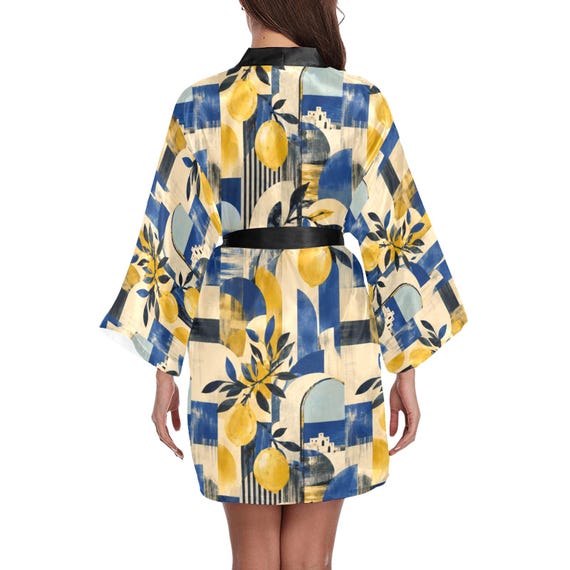 Mediterranean lemon print kimono robe – image 9