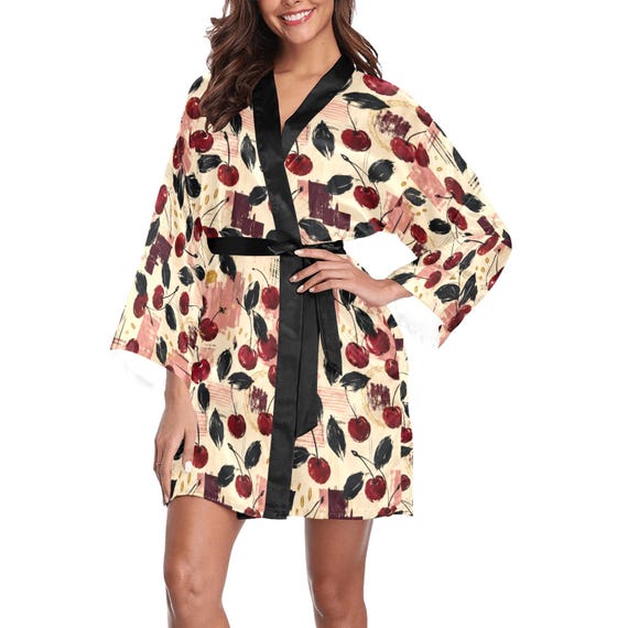 Cherry print satin bridesmaid robe – image 12