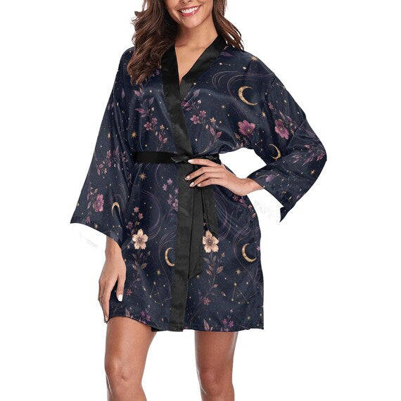 Celestial floral navy bridesmaid robe – image 10