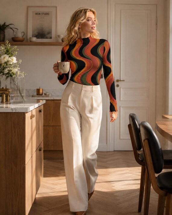 70s retro swirl sheer mesh top – image 3