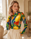 Lemon print long sleeve mesh top – image 1