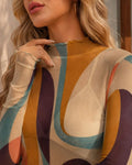 Abstract geometric long sleeve mesh top – image 1