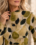 Olive botanical sheer long sleeve mesh top – image 1