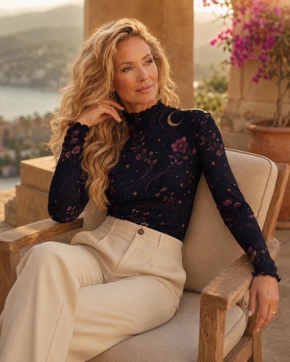 Celestial floral long sleeve mesh top – image 6