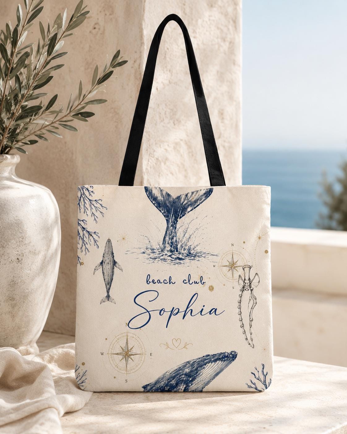Personalized Whale Beach Club Tote Bag, Custom Canvas Resort Vacation Bag - image 4