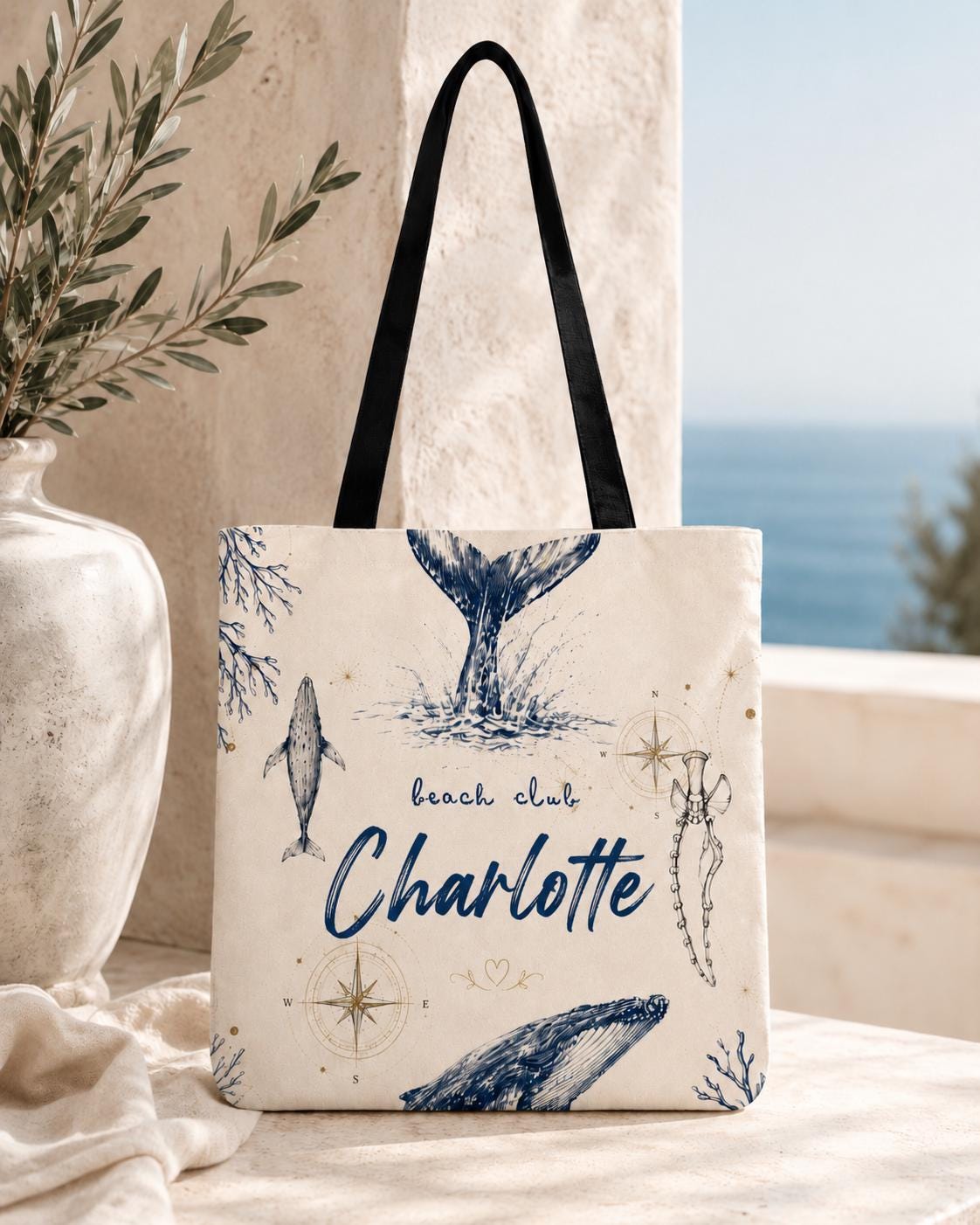 Personalized Whale Beach Club Tote Bag, Custom Canvas Resort Vacation Bag - image 3