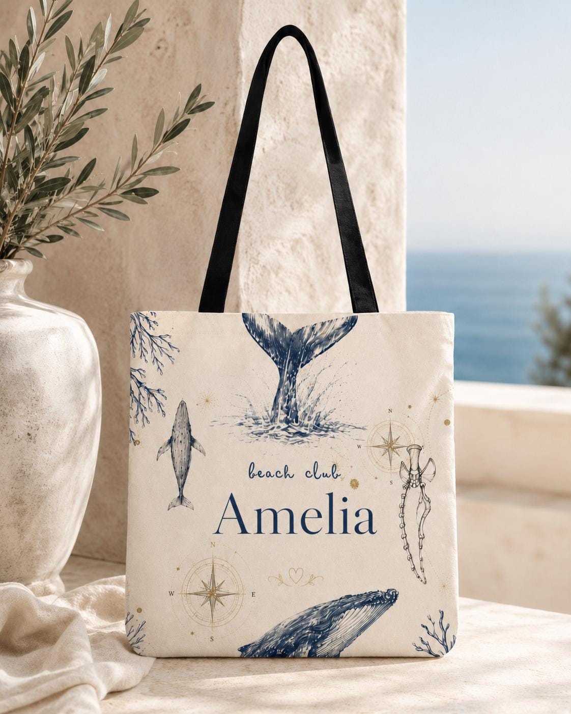 Personalized Whale Beach Club Tote Bag, Custom Canvas Resort Vacation Bag - image 5