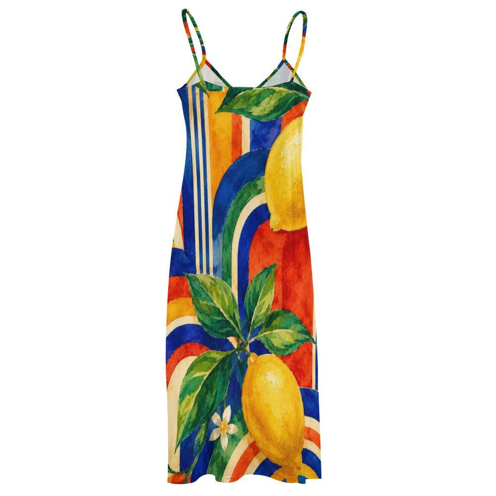 Amalfi Lemon Maxi Dress, Watercolor Citrus Print, Mediterranean Summer Resort Wear - image 10