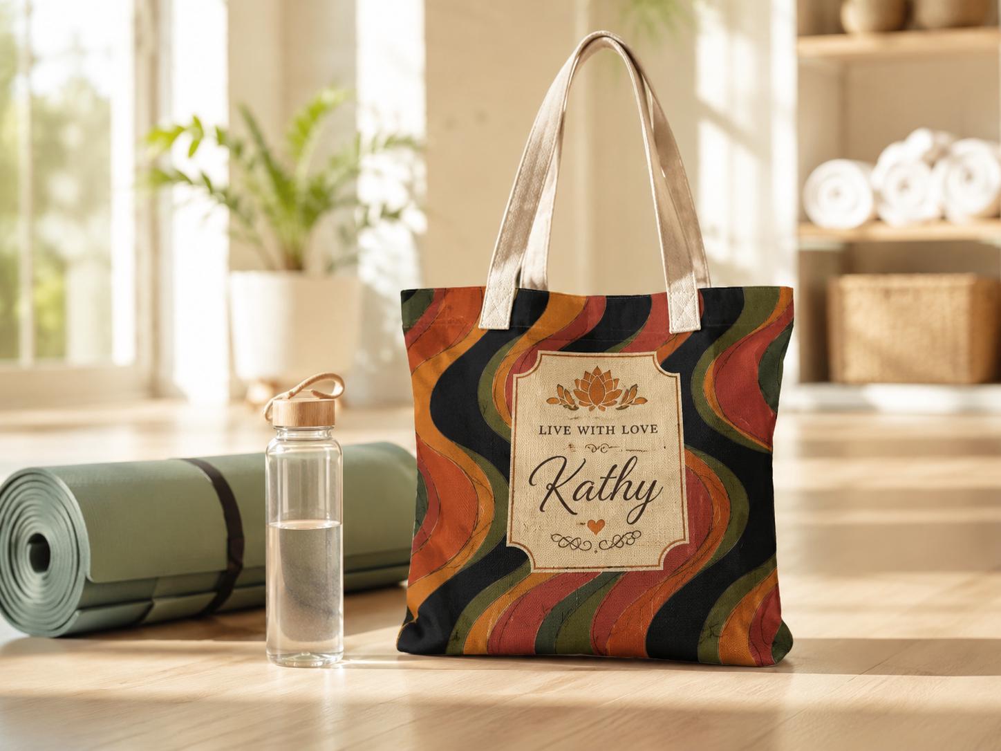 Personalized Retro Yoga Tote, Cotton-Linen Custom Name Bag with Inner Zipper Pocket - image 3