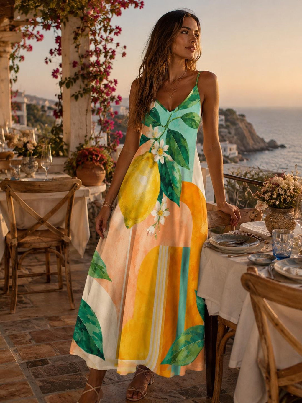 Amalfi Lemon Print Maxi Dress, Mediterranean Italian Summer Resort Wear - image 6