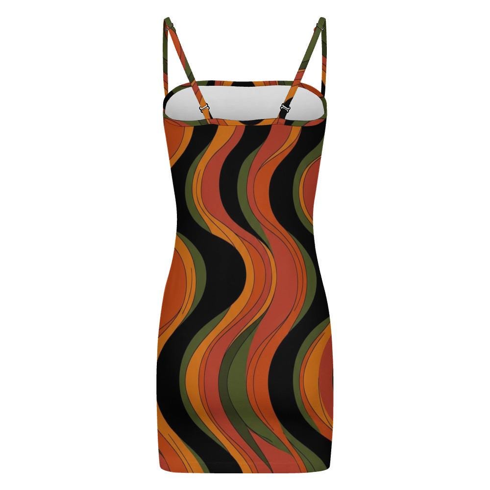 Retro Wave Strappy Mini Dress, 70s Abstract Swirl Summer Party Vacation - image 10