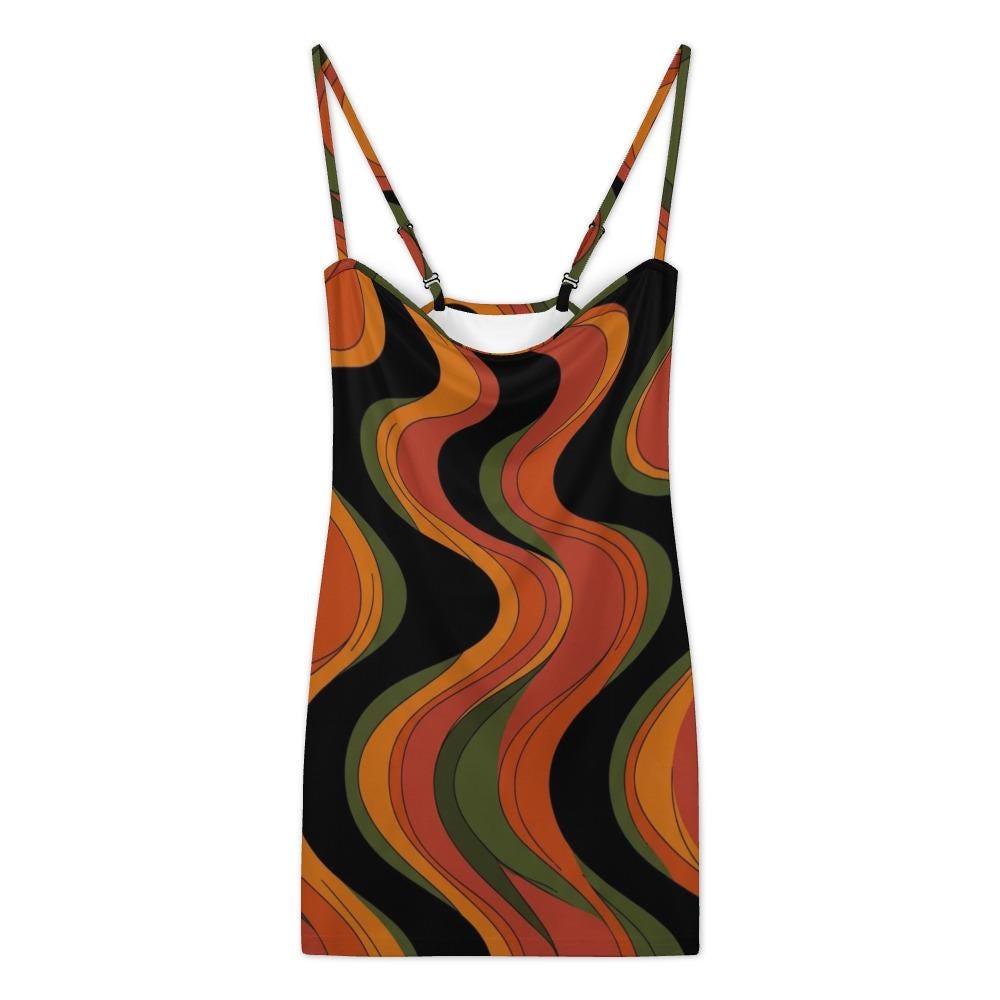 Retro Wave Strappy Mini Dress, 70s Abstract Swirl Summer Party Vacation - image 9
