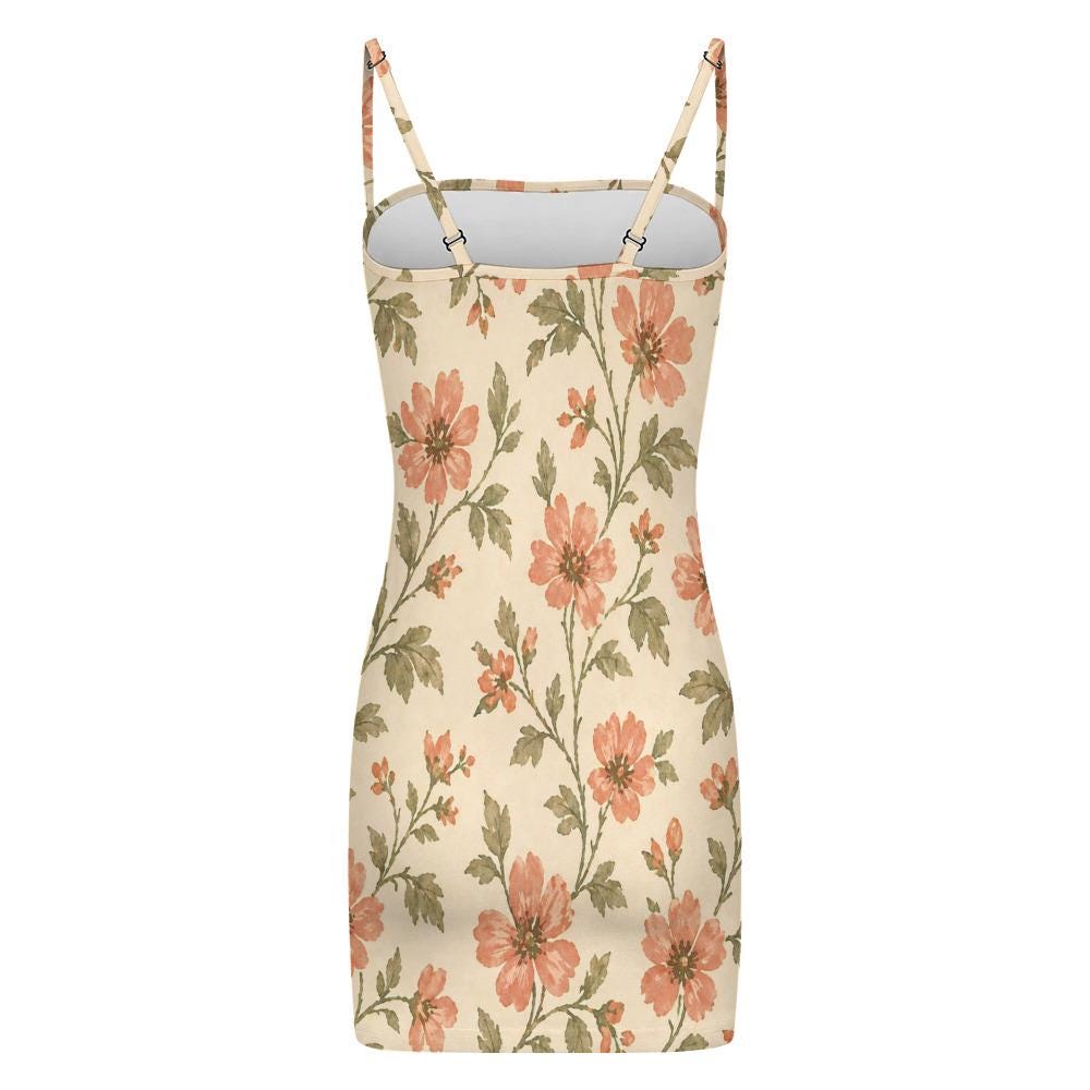 Floral Bodycon Mini Dress, Square Neck Spaghetti Strap, Romantic Summer Vacation Outfit - image 10