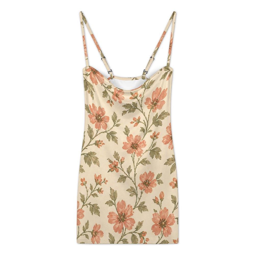 Floral Bodycon Mini Dress, Square Neck Spaghetti Strap, Romantic Summer Vacation Outfit - image 9
