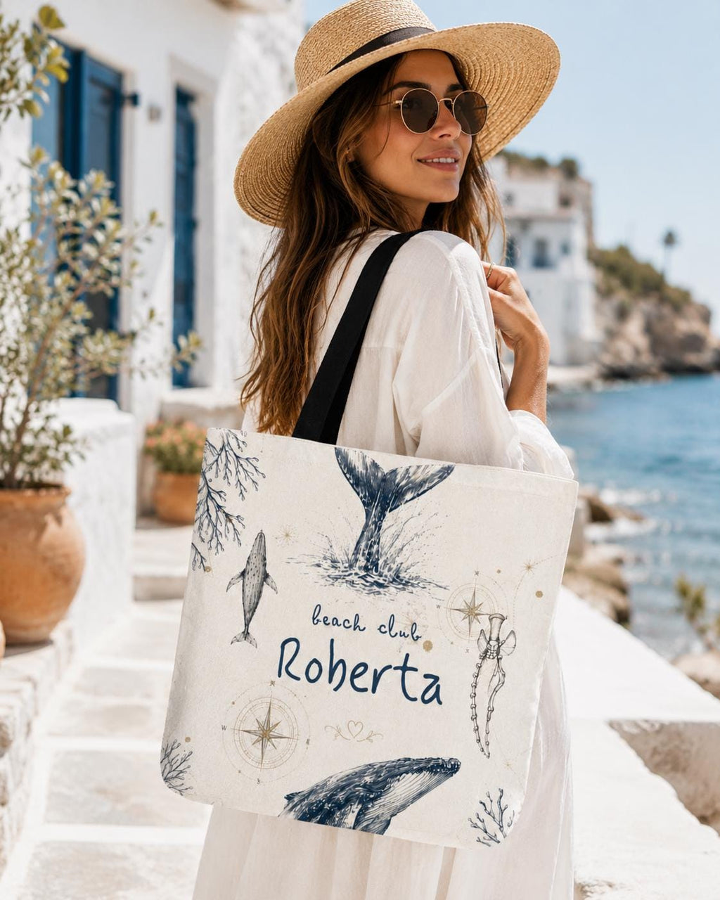 Personalized Whale Beach Club Tote Bag, Custom Canvas Resort Vacation Bag - image 1
