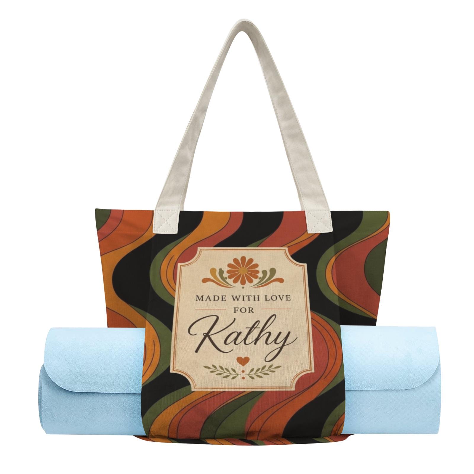 Personalized Retro Yoga Tote, Cotton-Linen Custom Name Bag with Inner Zipper Pocket - image 1