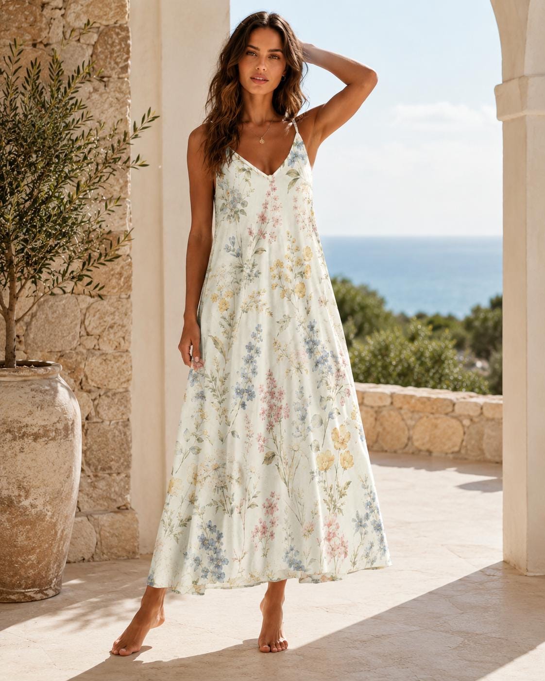 Ivory Wildflower Maxi Dress, Botanical Print Sundress, Romantic Garden Party Outfit - image 8