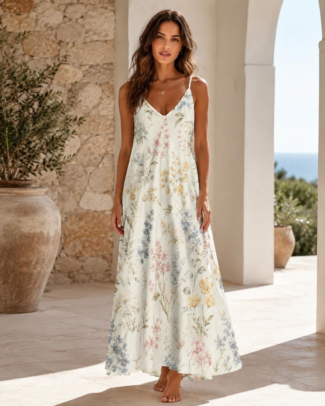 Ivory Wildflower Maxi Dress, Botanical Print Sundress, Romantic Garden Party Outfit - image 9