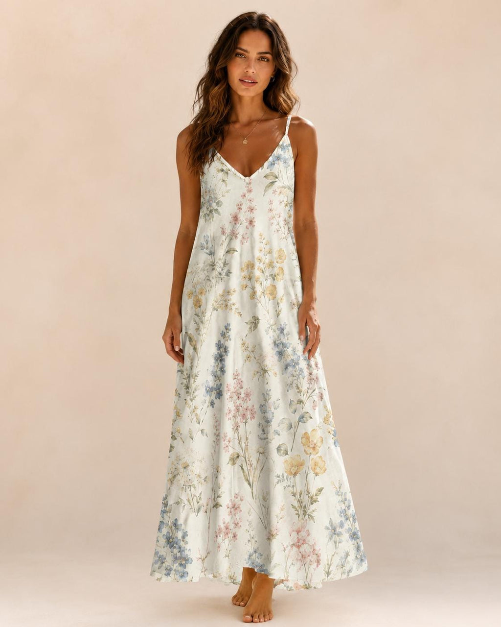 Ivory Wildflower Maxi Dress, Botanical Print Sundress, Romantic Garden Party Outfit - image 4