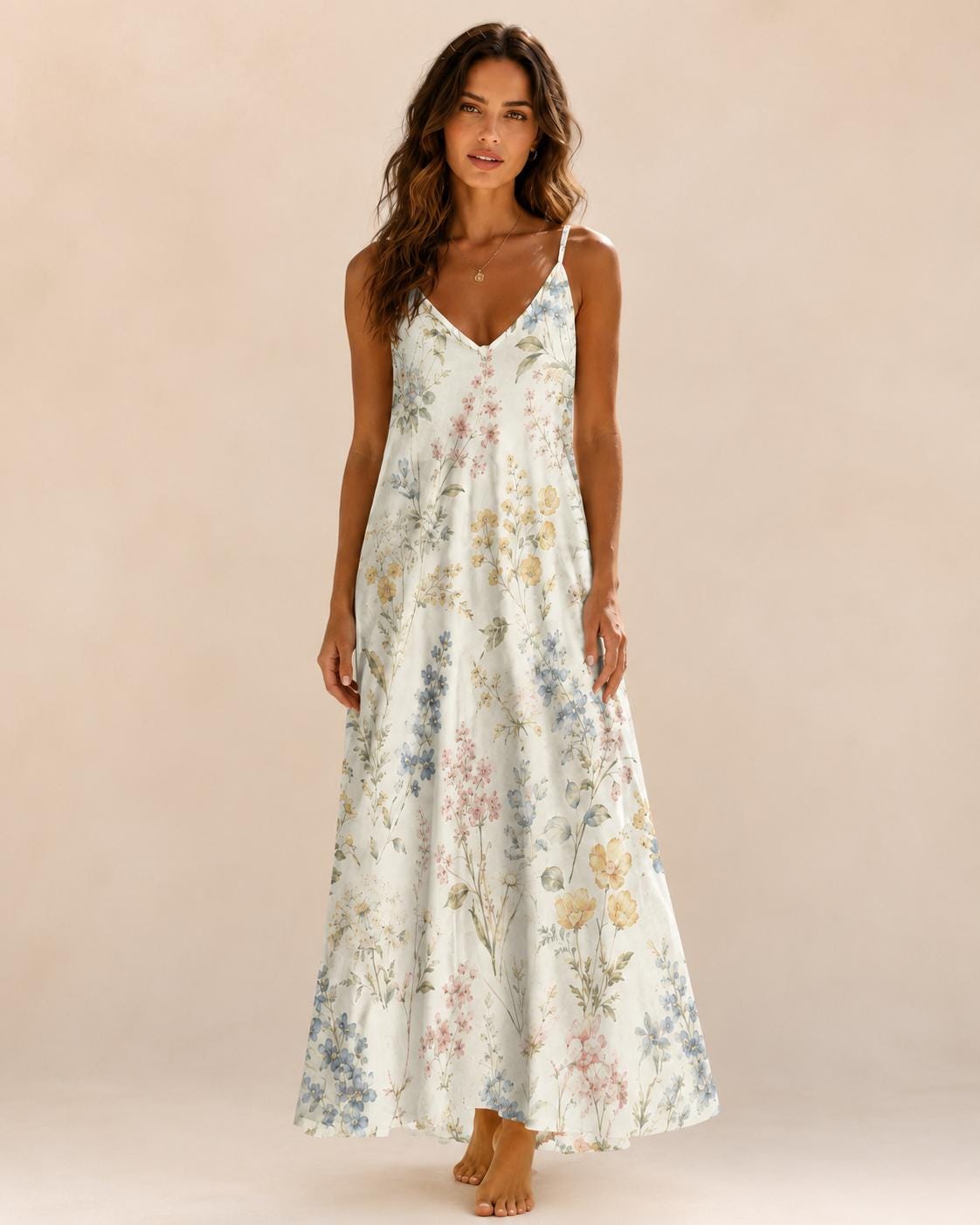 Ivory Wildflower Maxi Dress, Botanical Print Sundress, Romantic Garden Party Outfit - image 4