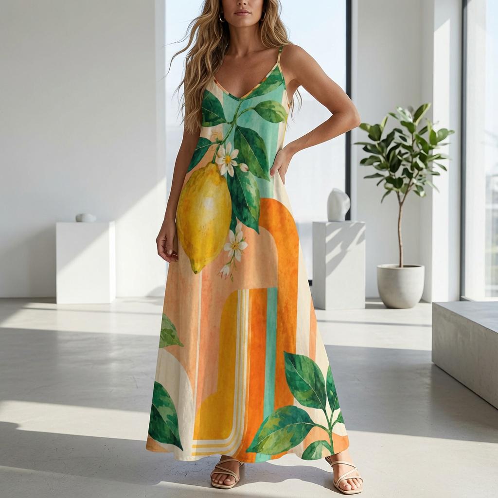 Amalfi Lemon Print Maxi Dress, Mediterranean Italian Summer Resort Wear - image 3