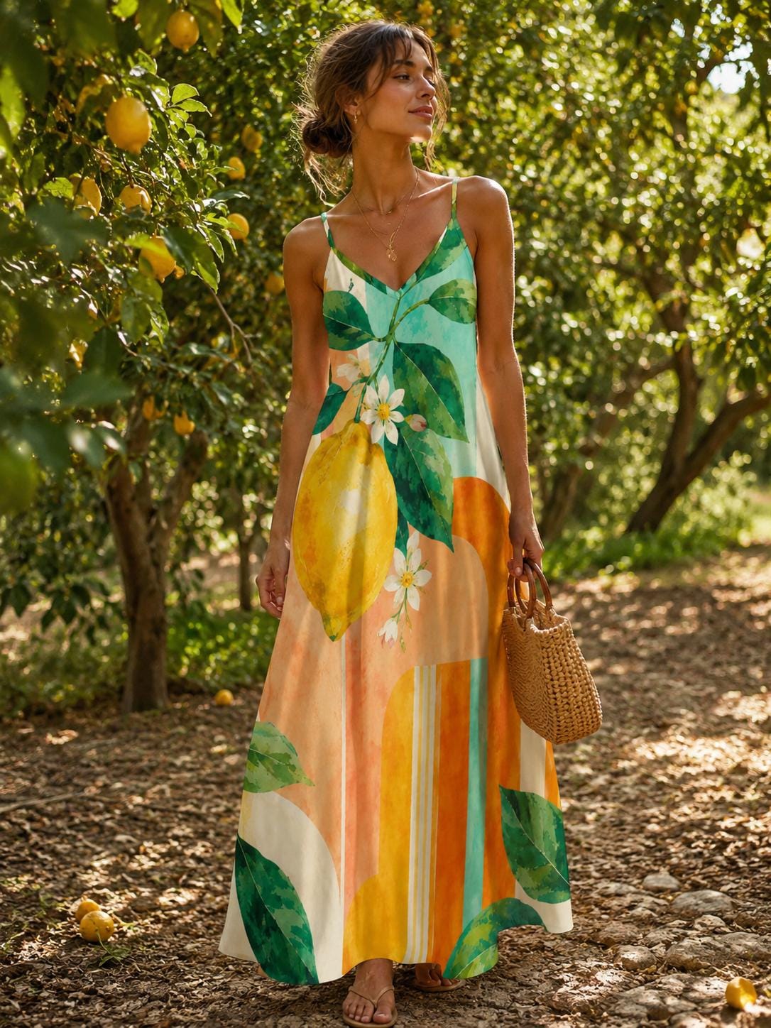 Amalfi Lemon Print Maxi Dress, Mediterranean Italian Summer Resort Wear - image 7