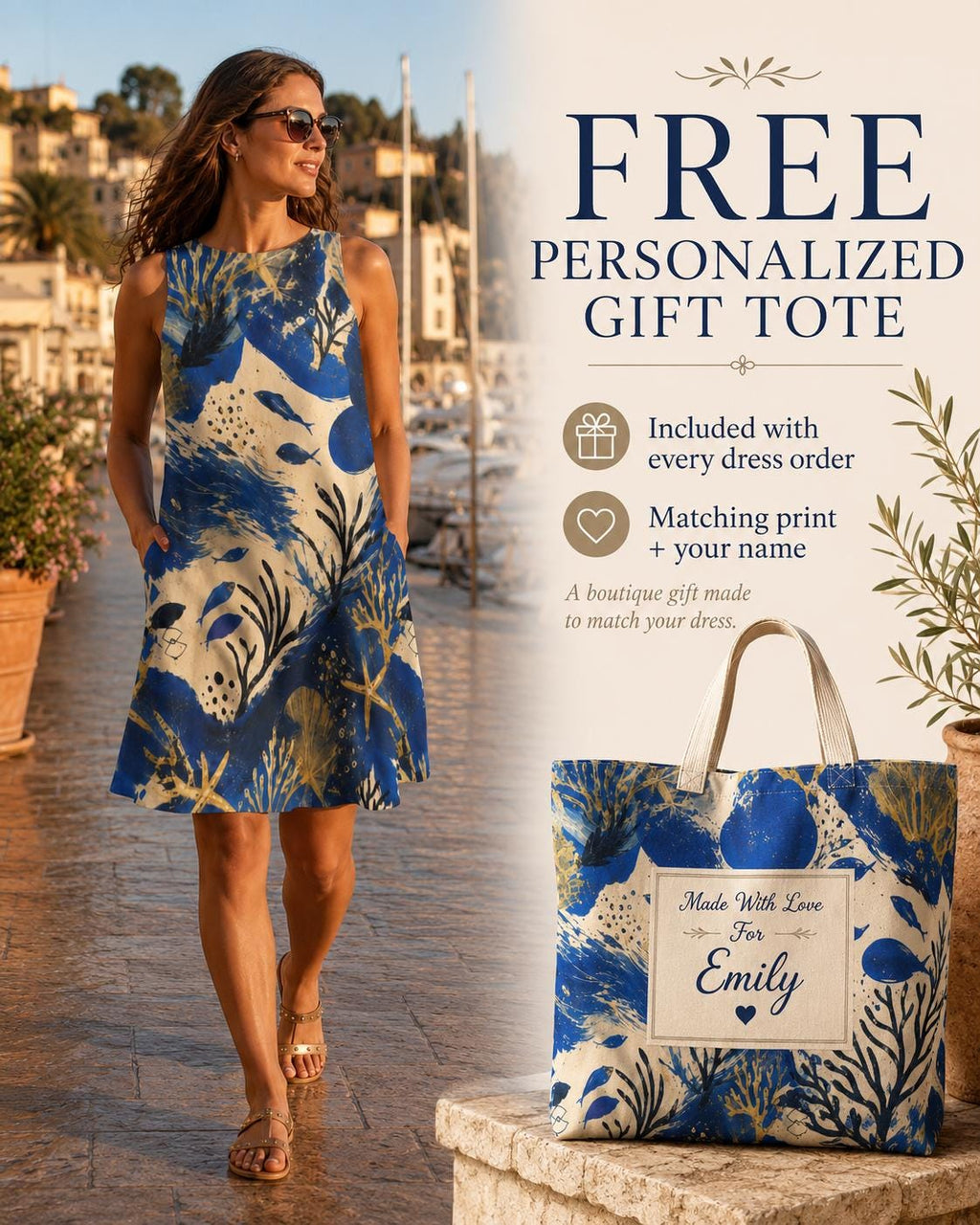 Mediterranean Fish A-Line Mini Dress with Pockets, Blue Coastal Summer Dress - image 2